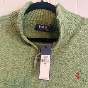 Men's Ralph Lauren Polo Pull Over Sweater with Buttons - Olive Green